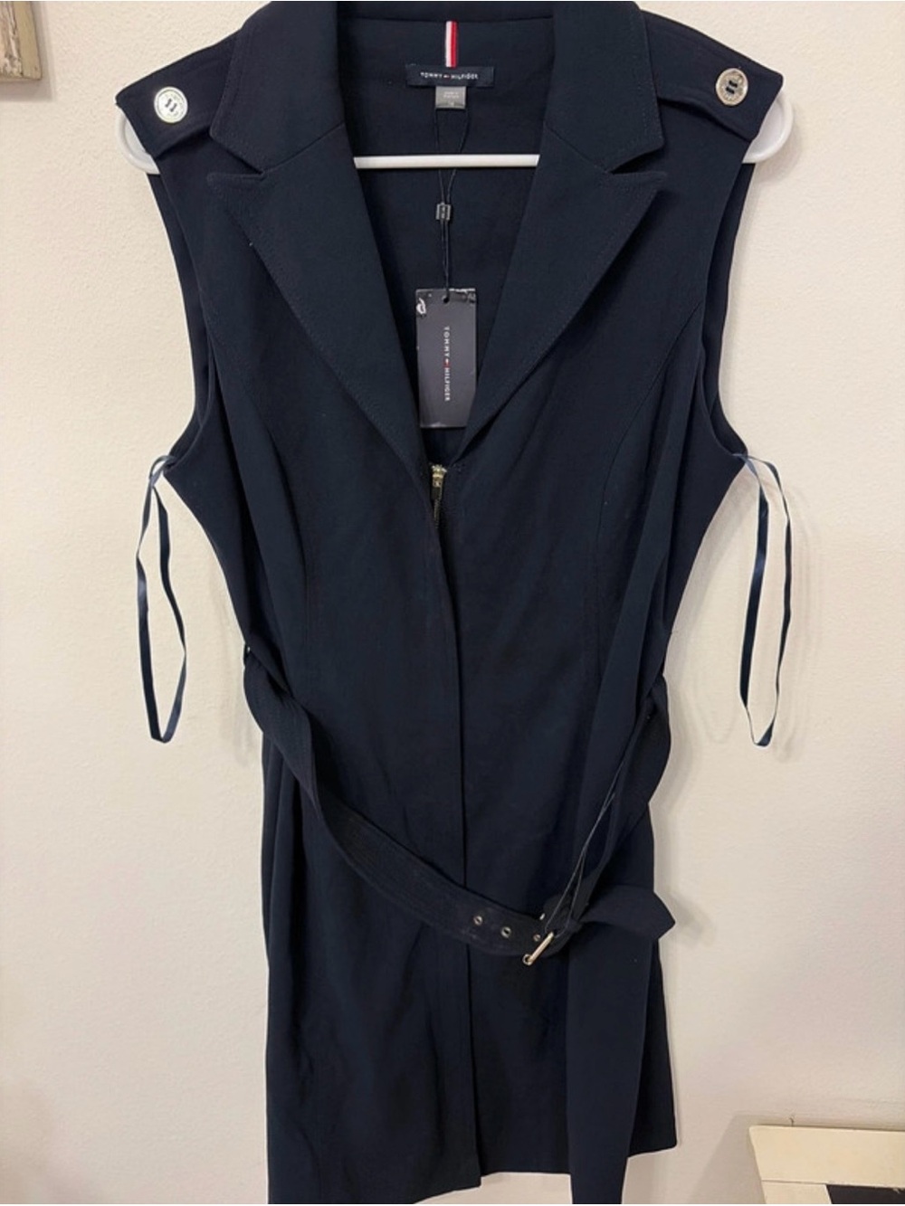 Tommy Hilfiger Navy Sleeveless Belted Jumpsuit with Epaulets
